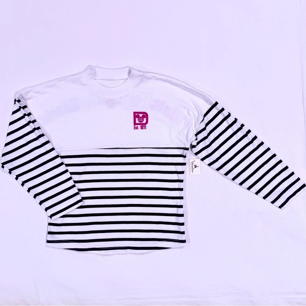 New Disney Parks Spirit Jersey Girls Medium 8-10 Stripes Mickey Mouse WDW Cotton